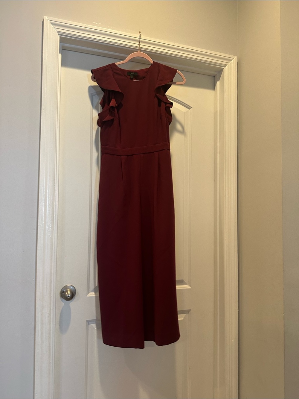J. Crew Burgundy Ruffle-Sleeve Midi Dress